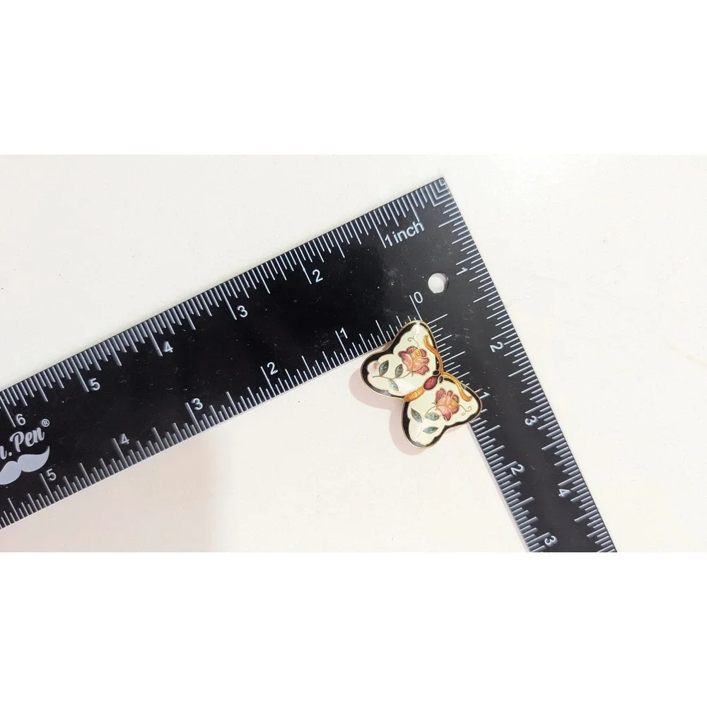 vtg Cloisonne Enamel Butterfly Scarf Clip Gold Tone Pink Rose Floral Accessory‎